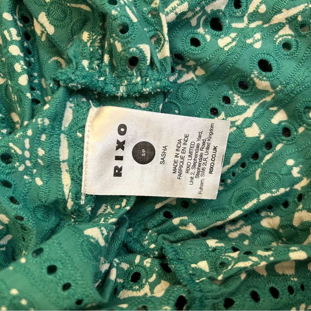 Rixo Sasha Teal Eyelet Mini Dress Small Puff Sleeve Resort Wear Coquette Beach - Picture 8 of 11